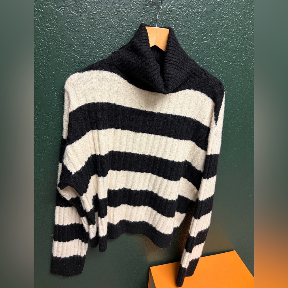H&M Black and White Striped Turtleneck Sweater